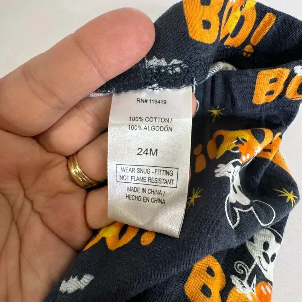 Disney Baby Mickey Mouse Halloween Pajama‎ Set Peek-A-Boo Size 24M Gray Orange